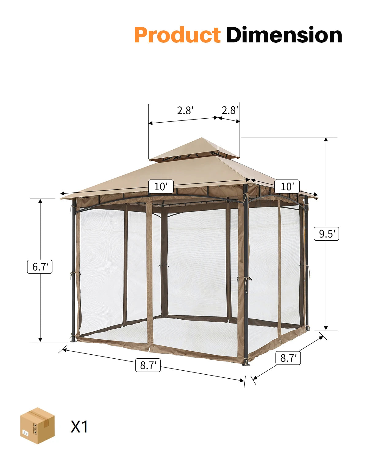 10' x 10' Patio Gazebo with Steel Frame and Double Roof- Outdoor Canopy Tent