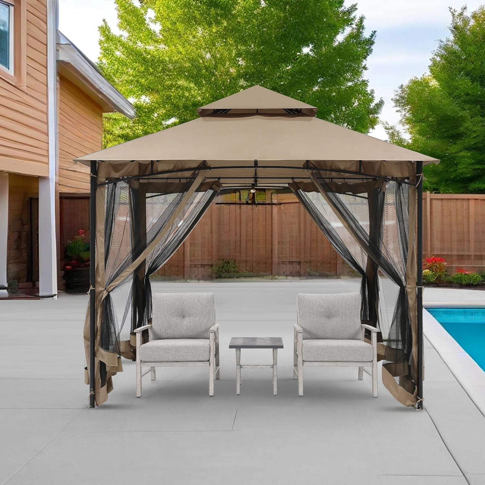 10' x 10' Patio Gazebo with Steel Frame and Double Roof- Outdoor Canopy Tent