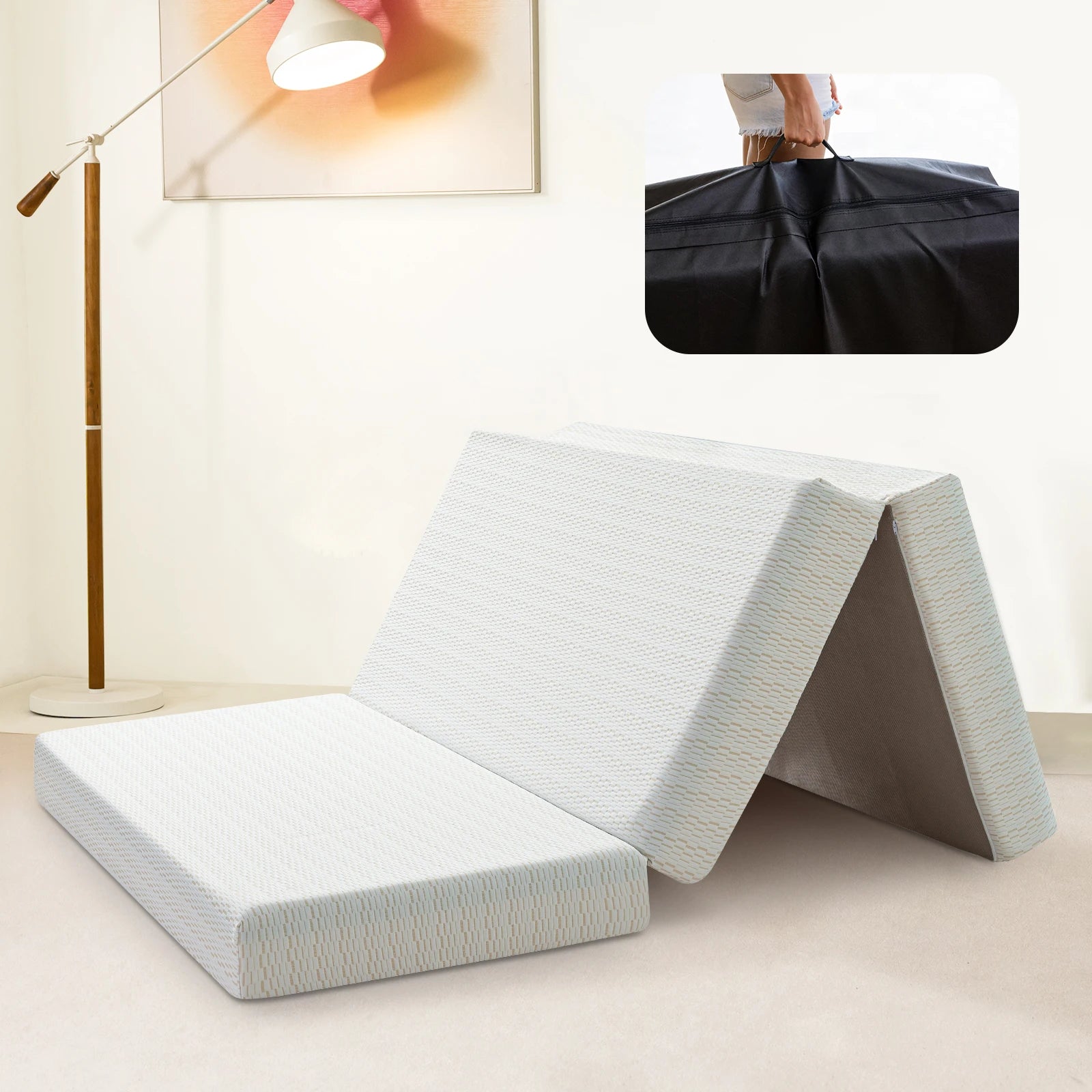 1 PC, Tri fold Memory Foam Mattress - 6 Inch