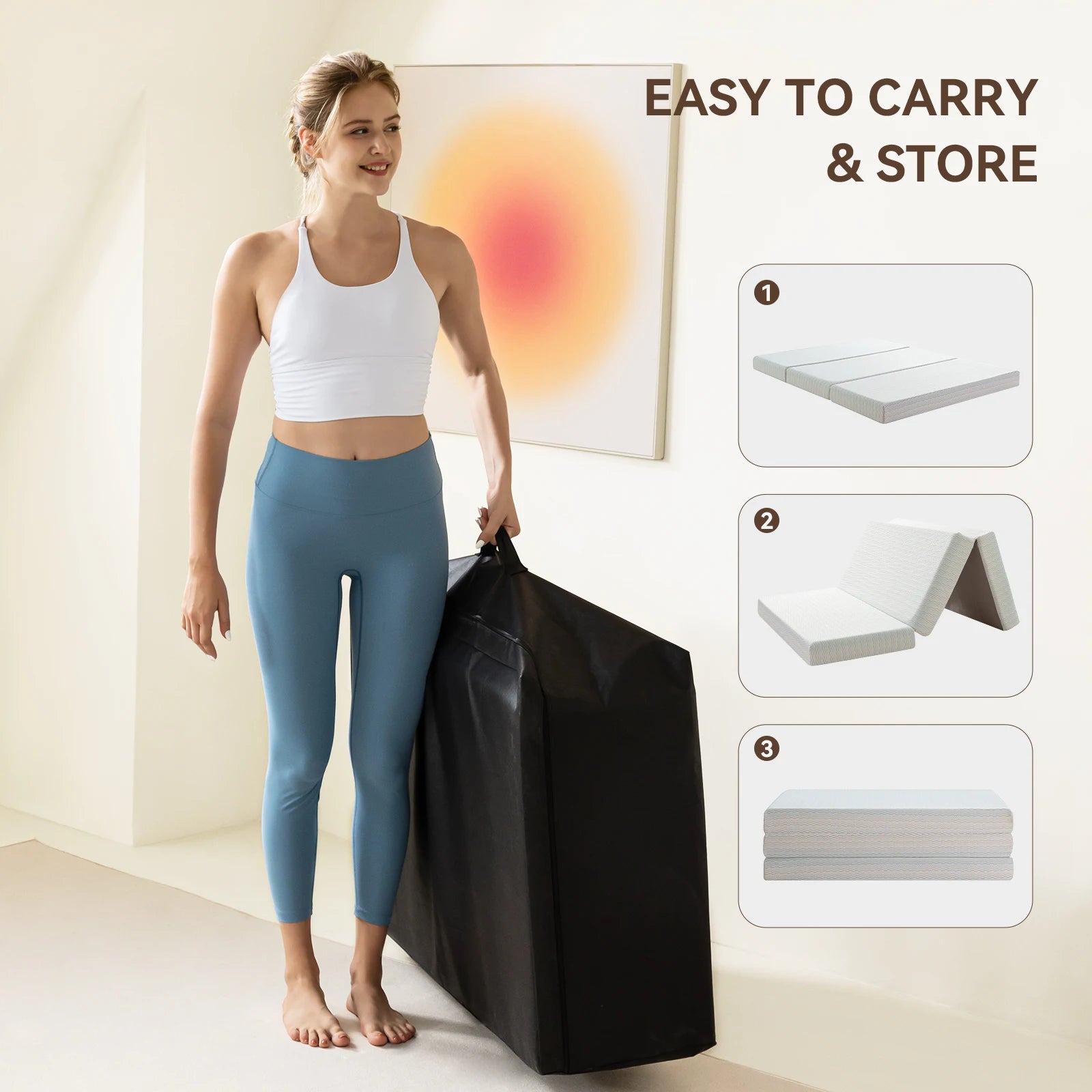 1 PC, Tri fold Memory Foam Mattress - 6 Inch